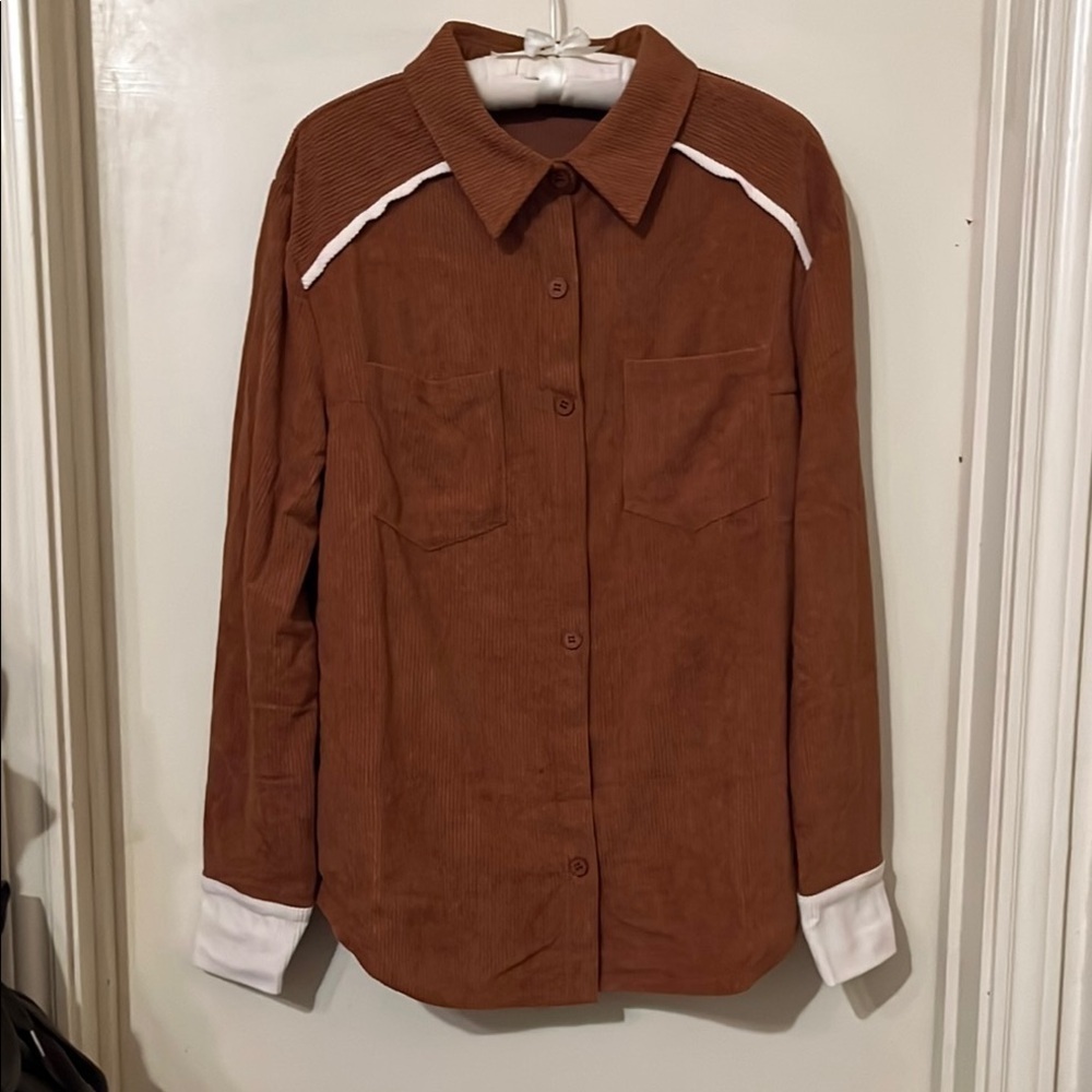New Brown Corduroy Button-Up Shirt  size Large